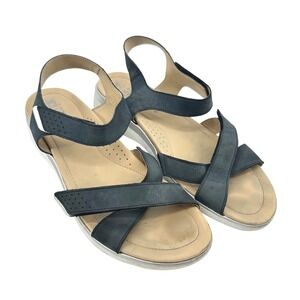 MEPHISTO Womens Navy Blue Leather Strappy Wedge Sandals Size‎ 41 US 10 Resort
